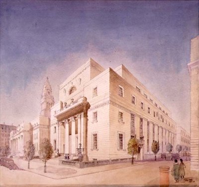 Aufriss der öffentlichen Bibliothek, Marylebone Road, London von Edwin Cooper