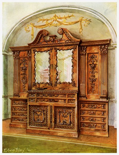 Geschnitzter geschlossener Mahagoni-Bücherschrank, im Stil von Chippendale, französischer Einfluss, 1911-1912 von Edwin Foley