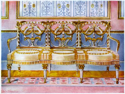 Weiß vergoldetes und bemaltes Sofa, Pergolesi-Einfluss, 1911-1912 von Edwin Foley