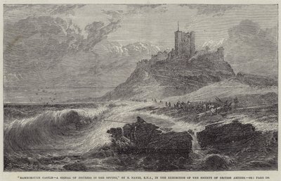 Bamborough Castle, ein Notsignal in der Ferne von Edwin Hayes