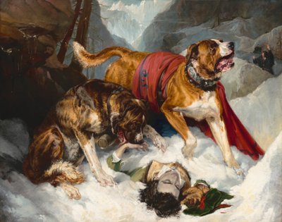 Alpenmastiffs beleben einen erschöpften Reisenden von Edwin Henry Landseer