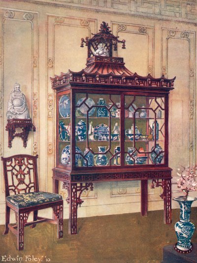 Geschnitztes China-Gehäuse im chinesischen Stil von Chippendale, ein Chippendale-Chinesischer Stuhl von Edwin John Foley