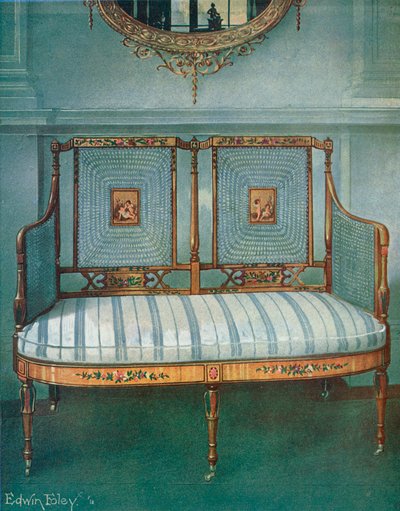 Bemalte Rohrgeflecht-Satinholz-Sofabank von Edwin John Foley