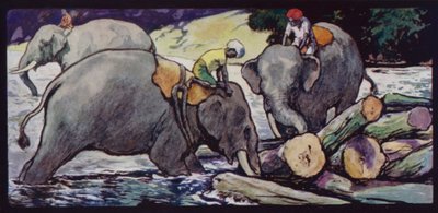 Elefanten handhaben Baumstämme im Fluss von Edwin Noble