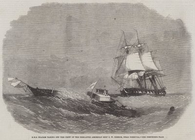 HMS Diadem nimmt die Besatzung des entmasteten amerikanischen Schiffes C W Connor in der Nähe von Bermuda auf von Edwin Weedon