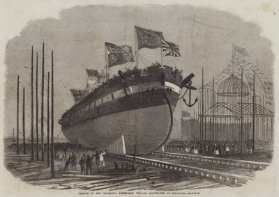 Stapellauf der Dampframme Ihrer Majestät Resistance in Millwall von Edwin Weedon