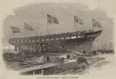 Der Stapellauf der griechischen Fregatte Amalia in Northfleet von Edwin Weedon
