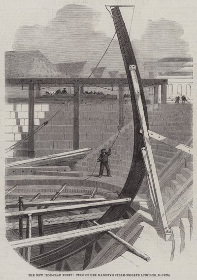 Die neue gepanzerte Flotte, Bug der Dampffregatte Ihrer Majestät Achilles, 50 Kanonen von Edwin Weedon