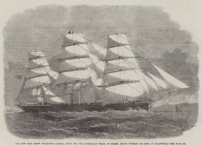 Das neue eiserne Schraubendampfschiff London, gebaut für den australischen Handel von Messers Money Wigram und Sons, in Blackwall von Edwin Weedon