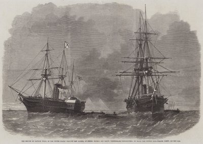 Die Beschlagnahme durch Kapitän Wilks vom Kriegsschiff San Jacinto der Vereinigten Staaten von Messers Slidell und Mason, konföderierte Kommissare, an Bord des britischen Postdampfers Trent von Edwin Weedon