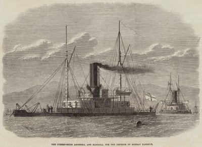 Die Turmschiffe Abyssinia und Magdala, zur Verteidigung des Bombay-Hafens von Edwin Weedon