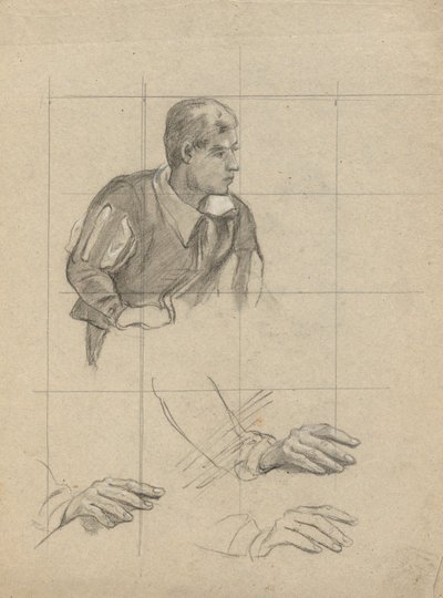 Sitzender Mann und Studie von Händen, Skizze für die Unterzeichnung des Vertrags in der Kabine der Mayflower von Edwin White