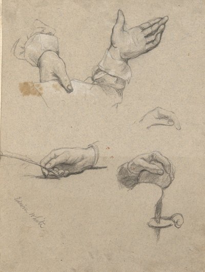 Studie von Händen, Skizze für die Unterzeichnung des Vertrags in der Kabine der Mayflower von Edwin White