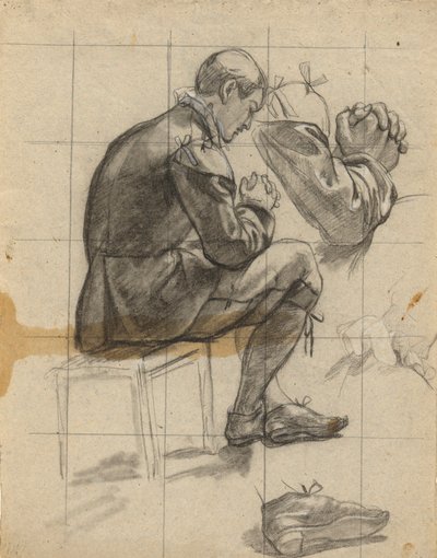 Unidentifizierte Figur, Skizze für die Unterzeichnung des Vertrags in der Kabine der Mayflower von Edwin White