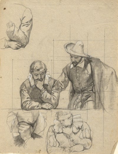 Unidentifizierte Gruppe, Skizze für die Unterzeichnung des Vertrags in der Kabine der Mayflower von Edwin White