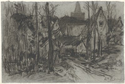 Ansicht eines Dorfes durch die Bäume von Egbert Rubertus Derk Schaap