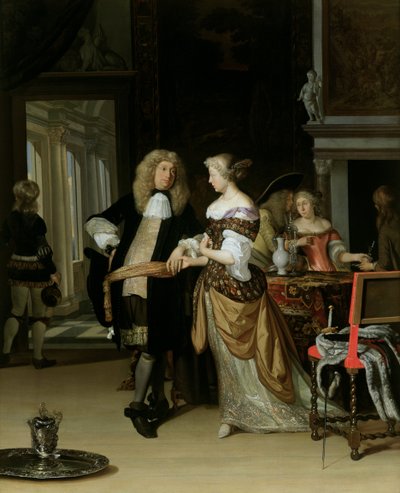 Die Verlobung: Ein junges Paar in einem eleganten Interieur, 1678 von Eglon van der Neer