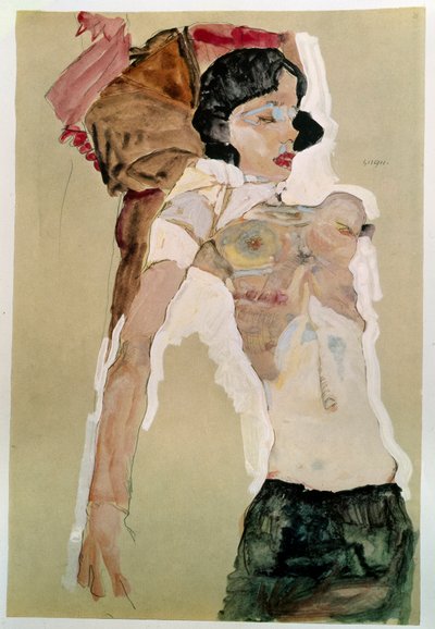 Halbnackte Frau. Zeichnung von Egon Schiele (1890-1918), 1911, Bleistift und Aquarell auf Papier. Dim: 45,9x31,1cm. Wien, Graphische Sammlung Albertina von Egon Schiele