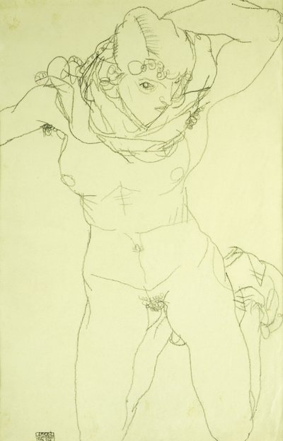 Kniender Akt von vorn, 1914 von Egon Schiele