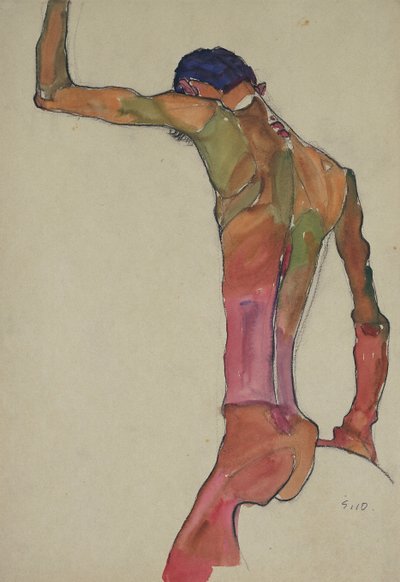 Männlicher Akt mit erhobenem Arm von Egon Schiele