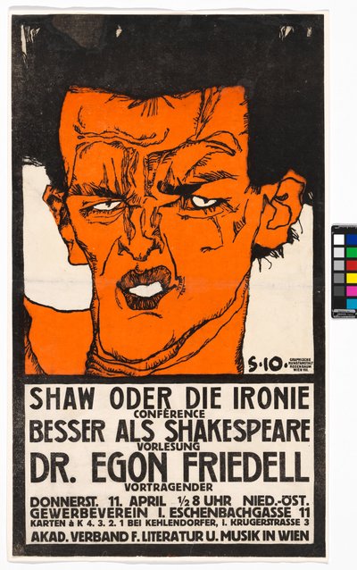 Plakat "Shaw oder die Ironie" - Vortrag Egon Friedell von Egon Schiele