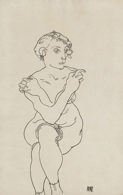 Sitzender weiblicher Akt, Arme und Beine gekreuzt, 1918 von Egon Schiele