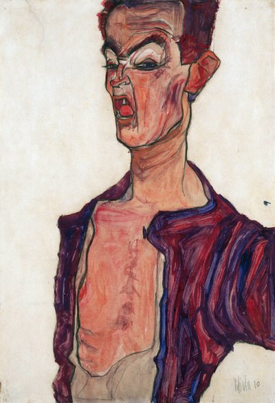 Selbstporträt, Grimassierend von Egon Schiele