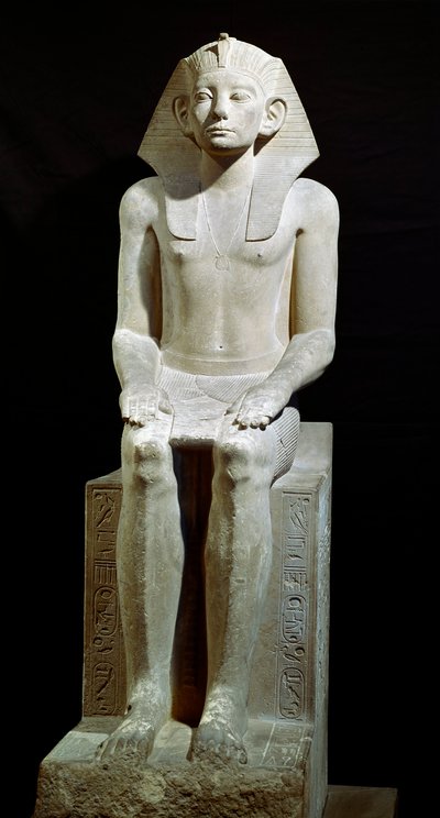 Ägyptische Antiquitäten: Kalkstein-Statue des Pharao Amenemhet III. von Egyptian 12th Dynasty