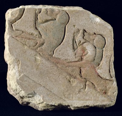 Amenophis IV (Echnaton) mit Pavianen, Neues Reich (bemalter Stein) von Egyptian 18th Dynasty
