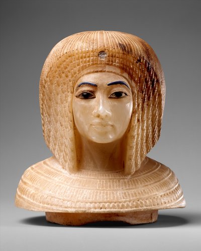 Deckel in Form eines königlichen Frauenkopfes, ca. 1349-1336 v. Chr. (Travertin, blaues Glas, Obsidian) von Egyptian 18th Dynasty
