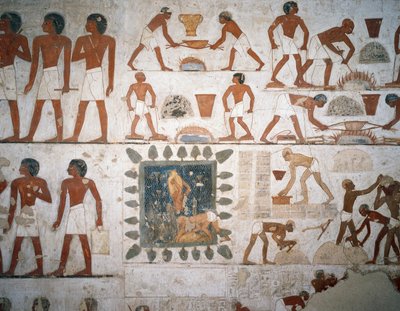 Metallverarbeitung und Herstellung von Lehmziegeln, Fresko, Kapelle, Grab von Rekhmire (TT100), Sheikh Abd el-Qurna, Theben (Unesco-Welterbeliste) von Egyptian 18th Dynasty