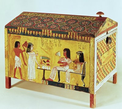 Bemalte Truhe mit einem Bankettszene aus dem Grab von Kha (gest. ca. 1390-52 v. Chr.) gefunden in Deir el-Medina, Neues Reich (Holz) von Egyptian 18th Dynasty