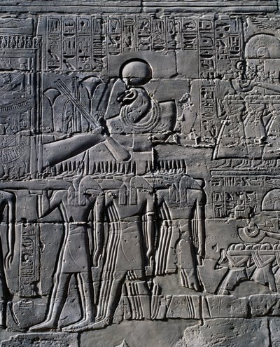 Ramses II. vor dem heiligen Boot, Relief, Innenwände der Großen Säulenhalle, Karnak-Tempelkomplex (Unesco-Welterbeliste) von Egyptian 19th Dynasty