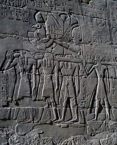 Ramses II vor dem heiligen Boot, Relief, Innenwände der Großen Hypostylhalle, Karnak-Tempelkomplex (Unesco-Welterbeliste) von Egyptian 19th Dynasty