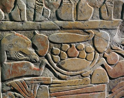 Relief, das Speiseopfer für die Götter darstellt, aus Abydos von Egyptian 19th Dynasty