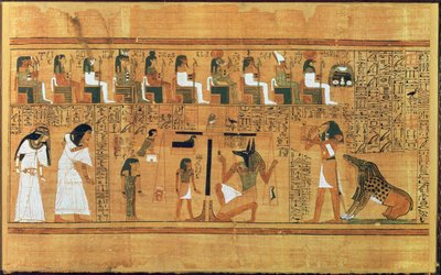 Das Wiegen des Herzens gegen die Feder der Wahrheit, aus dem Totenbuch des Schreibers Any, ca. 1250 v. Chr. von Egyptian 19th Dynasty
