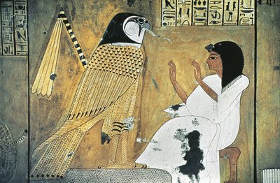 Wandmalerei einer Szene aus dem Buch der Toten, Verwandlung in einen goldenen Falken von Egyptian 20th Dynasty
