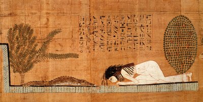Totenpapyrus, der den Verstorbenen vor dem Krokodil niedergeworfen zeigt von Egyptian 21st Dynasty