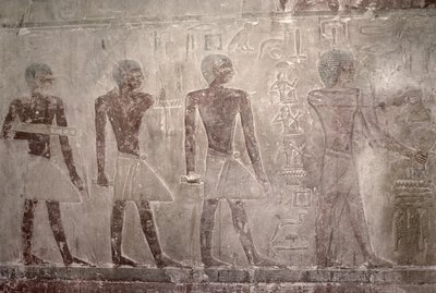 Handwerker von der Südwand der Mastaba-Kapelle von Ti, Altes Reich von Egyptian 5th Dynasty