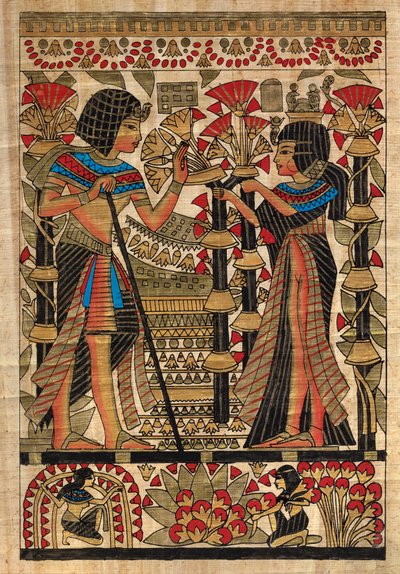 Ägyptische Kunst, ägyptischer Papyrus: Pharao und seine Frau von Egyptian Egyptian