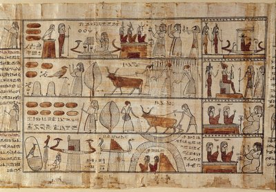 Ägyptische Antiquitäten: die Elysischen Felder. Malerei auf Papyrus aus dem Totenbuch. Ptolemäische Zeit. Ägyptisches Museum, Turin von Egyptian Ptolemaic Period