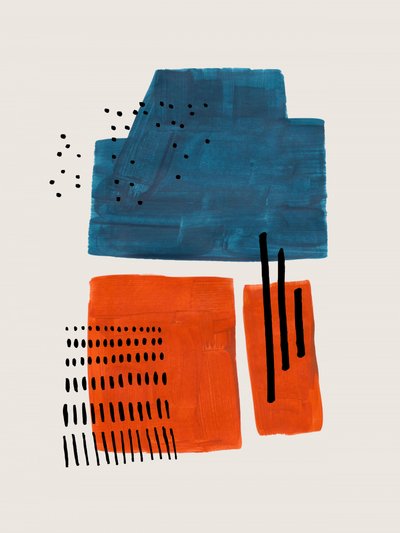 Abstrakte Formen Blau Orange von Ejaaz Haniff