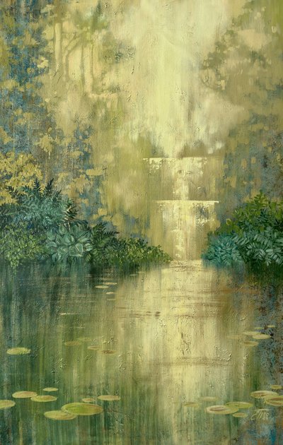 Sonnenbeschienener Waldwasserfall von Ekaterina Prisich