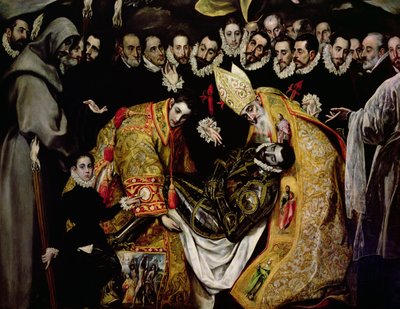 Das Begräbnis des Grafen Orgaz, aus einer Legende von 1323 (Detail) von El Greco