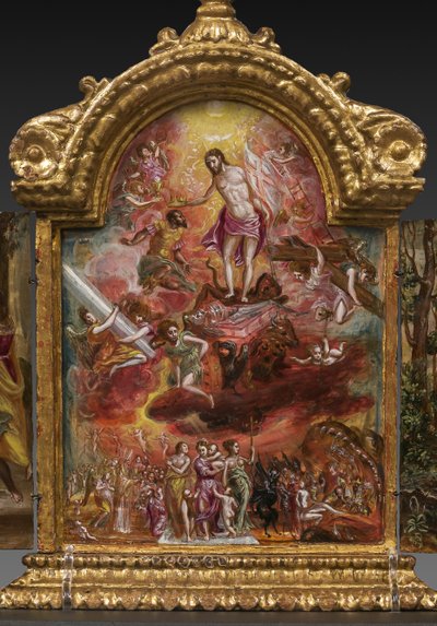 Tragbarer Altar: zentrales Panel darstellend eine Allegorie des christlichen Ritters (Detail) von El Greco