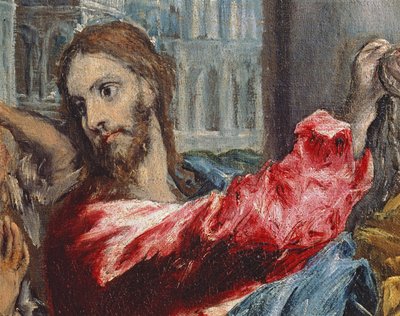 Christus vertreibt die Händler aus dem Tempel, Detail von Christus, ca. 1600 (Detail) von El Greco