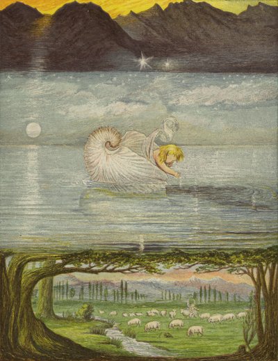 Ein goldenes Boot auf einem großen, großen Wasser (Farblitho) von Eleanor Fortescue Brickdale