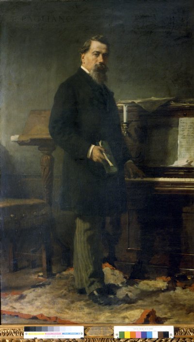 Amilcare Ponchielli (1834 - 1886). Italienischer Komponist. Gemälde von Eleuterio Pagliano. von Eleuterio Pagliano