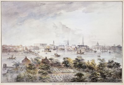 Ein Blick auf Stockholm von Kungsholmen mit dem Königspalast und Storkyrkan, Tyskakyrkan, Katarinakyrka und Riddarholmskyrkan von Elias Martin