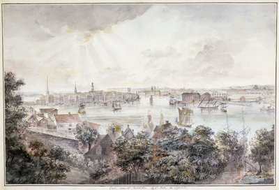 Ein Blick auf Stockholm von Söder mit dem Königspalast, Storkyrkan, Riddarholmskyrkan und Tyska kyrkan von Elias Martin